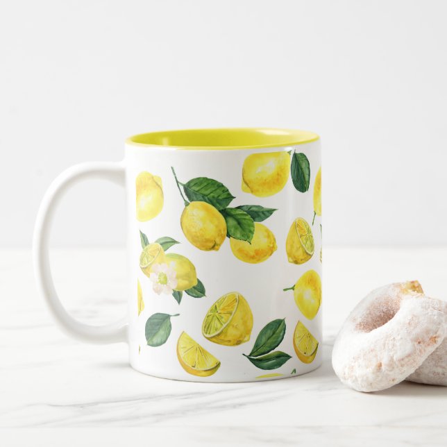 Gult Lemons Watercolor Fruit Mönster Två-Tonad Mugg (Med munk)