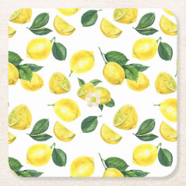 Gult Lemons Watercolor Fruit Mönster Underlägg Papper Kvadrat