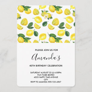 Gult Lemons Watercolor Mönster Birthday Inbjudningar