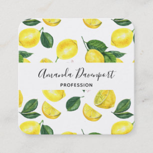 Gult Lemons Watercolor Mönster Fyrkantigt Visitkort