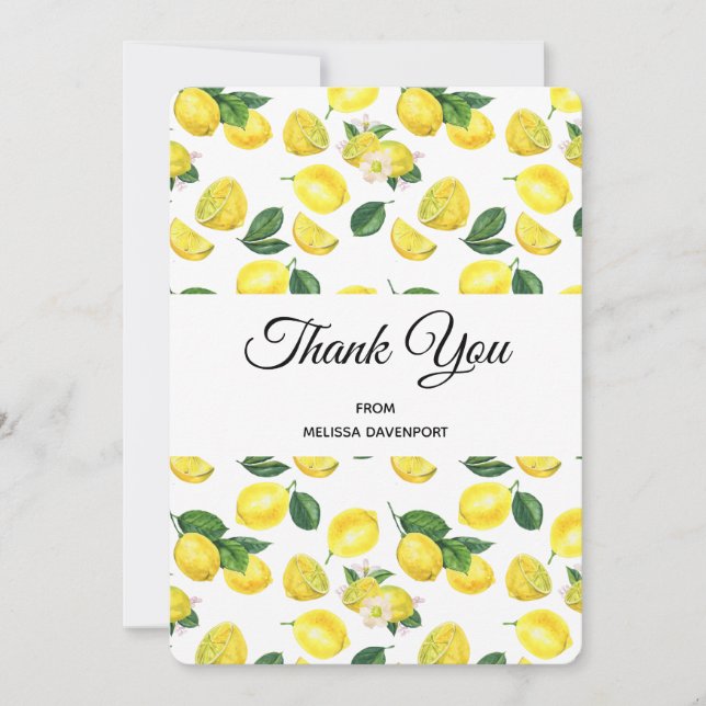 Gult Lemons Watercolor Mönster Tack Kort (Framsida)