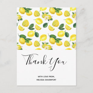 Gult Lemons Watercolor Mönster Tack Vykort