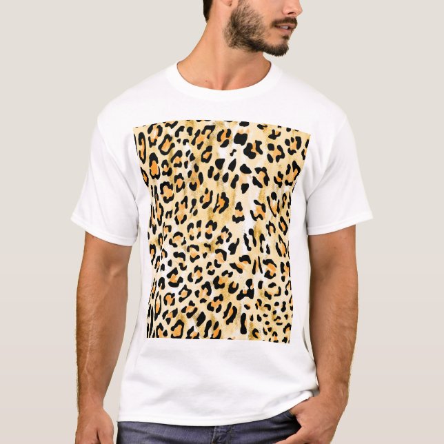 Gult leopard, handdragen. t shirt (Framsida)
