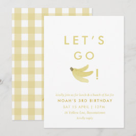 Gult Lets Go Bananas Birthday Banana Party Theme Inbjudningar