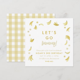 Gult Lets Go Bananas Birthday Banana Party Theme Inbjudningar