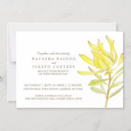 Gult leucadendron vattenfärgsbröllopsinbjudan magnetisk inbjudningskort