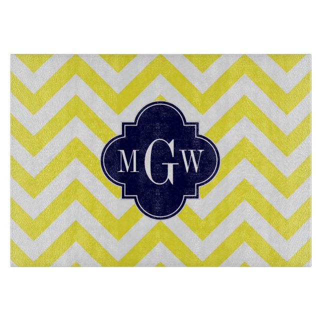 Gult Lg Chevron Navy Quatrefoil 3 Monogram (Framsidan)