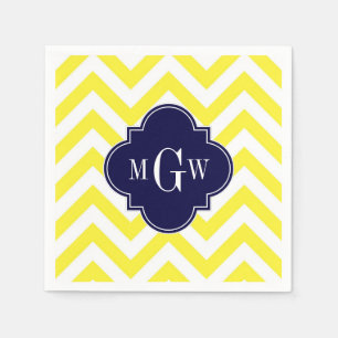 Gult Lg Chevron Navy Quatrefoil 3 Monogram Pappersservett