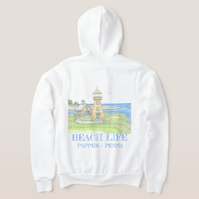 Gult Lighthouse Zippered Hoodie T Shirt (Laydown Baksida)