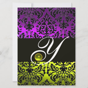 GULT LILA BLACK DAMASK MONOGRAM TOPAZ INBJUDNINGAR