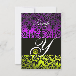 GULT LILA BLACK DAMASK MONOGRAM TOPAZ OSA KORT