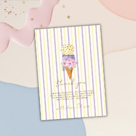 Gult Lila Blommigt Scoop Ice Cream Baby Shower Tack Kort