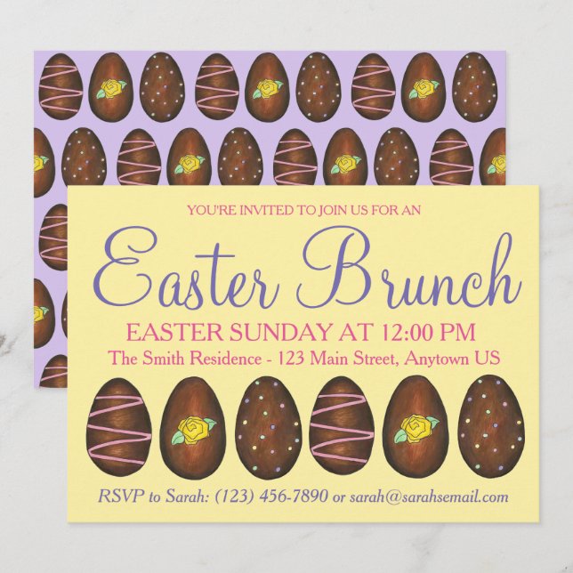 Gult Lila Butterkräm Påsk Basket Egg Brunch Inbjudningar (Fram/baksida)