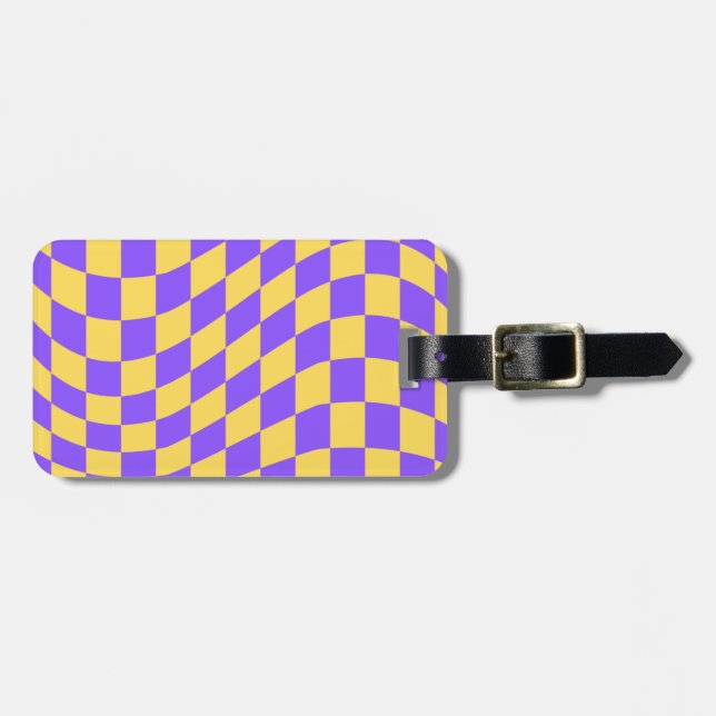 Gult Lila Checkerboard Mönster Bagagebricka (Horisontell Framsida)