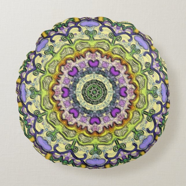 Gult Lila Classic och Traditional Round Pillow Rund Kudde (Framsidan)