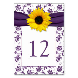 Gult Lila Damask Solros Ribbon Bröllop Bordsnummer