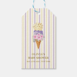 Gult Lila Flower Scoop Ice Cream Baby Shower Presentetikett