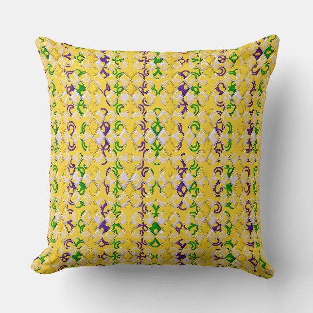 GULT LILA GRÖNT MARDI GRAS FLEUR DI LIS KUDDE (Framsida)