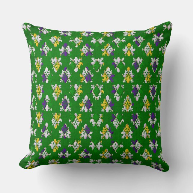 GULT LILA GRÖNT MARDI GRAS FLEUR DI LIS KUDDE (Framsida)