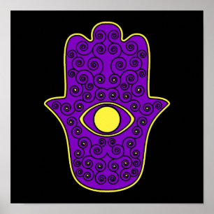 Gult Lila Hamsa-Hand of Miriam-Hand of Fatima. Poster