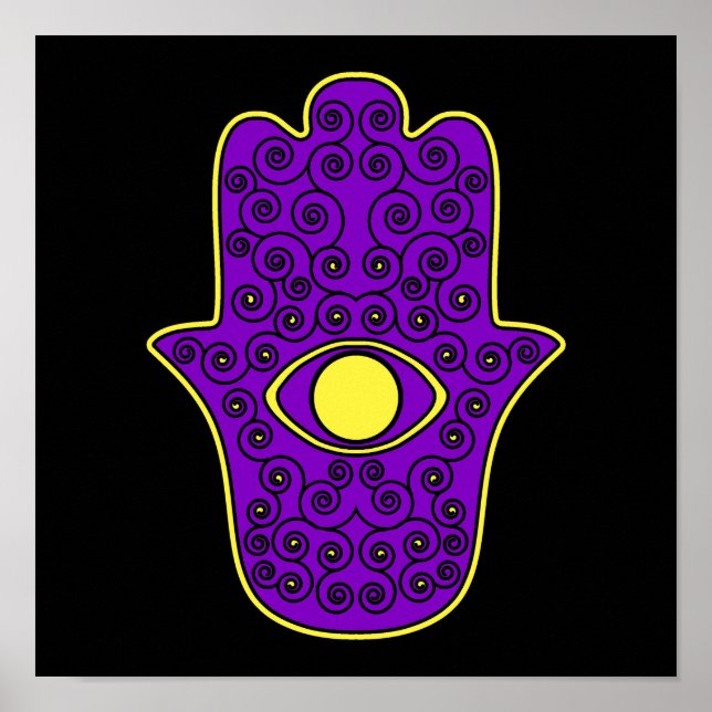 Gult Lila Hamsa-Hand of Miriam-Hand of Fatima. Poster (Framsidan)