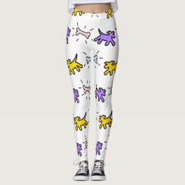Gult Lila Hund Bone Graffiti Stil leggings 1