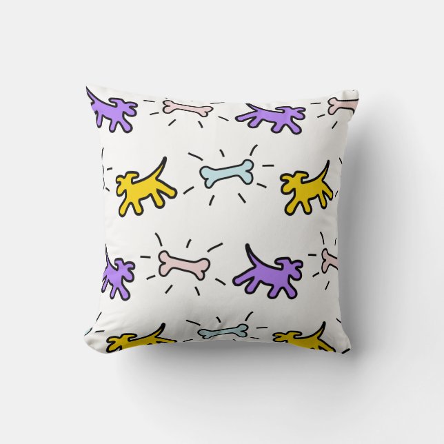 Gult Lila Hundar Bones Graffiti Stil Pillow Kudde (Framsida)