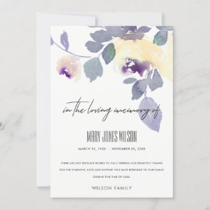GULT LILA LILAC RO BLOMMIGT  SYMPATHY MEMORIAL TACK KORT