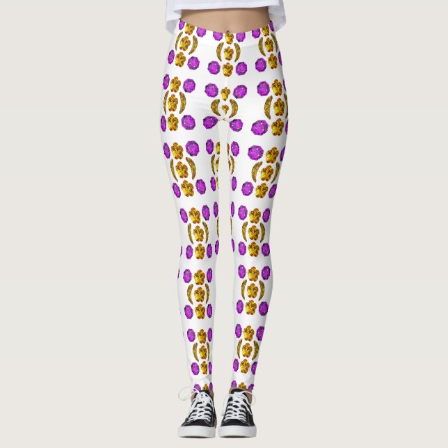 Gult Lila Mönster Leggings (Framsida)