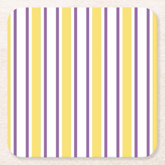 Gult, lila och rand av vitkurit underlägg papper kvadrat (Framsidan)