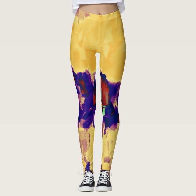 Gult Lila Paint Splatter Leggings (Framsida)