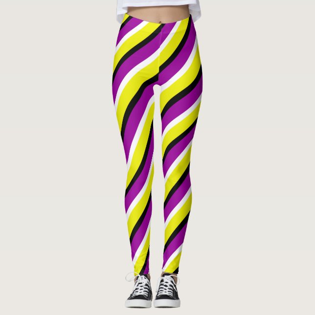 Gult Lila Rand Mönster Leggings (Framsida)