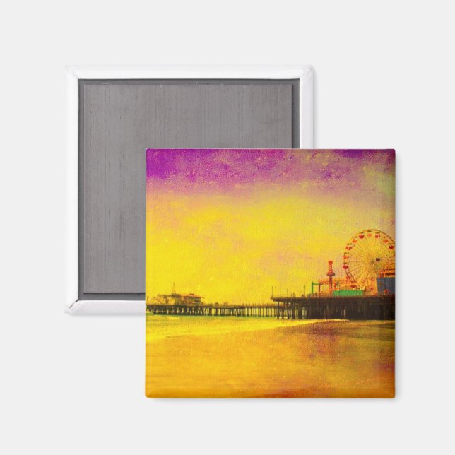 Gult Lila Santa Monica Pier Magnet (Front/Back)
