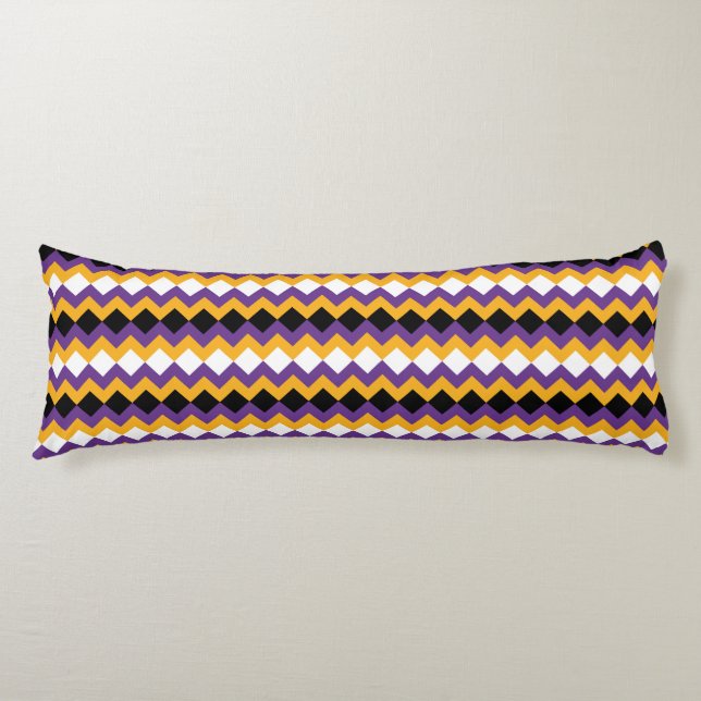 Gult, Lila, svart och vit Zigzag Chevron Kroppskudde (Framsidan)