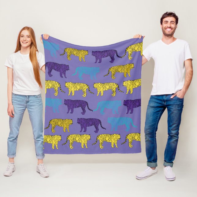 Gult Lila Tigers, Big Cats Fleece Blanket (På plats)