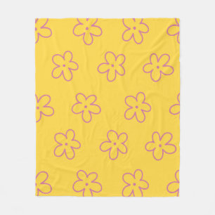 Gult Lila Tropical Blommigt Botanical Summer Fleecefilt