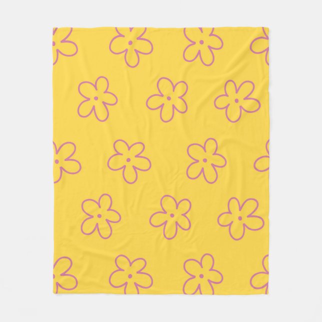 Gult Lila Tropical Blommigt Botanical Summer Fleecefilt (Framsidan)