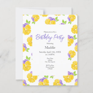 Gult Lila Watercolor Pansy Mönster Inbjudningar