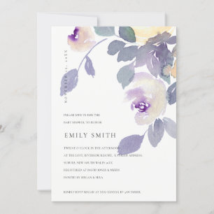 GULT LILAC LILA RO BLOMMIGT BABY SHOWER INBJUDAN