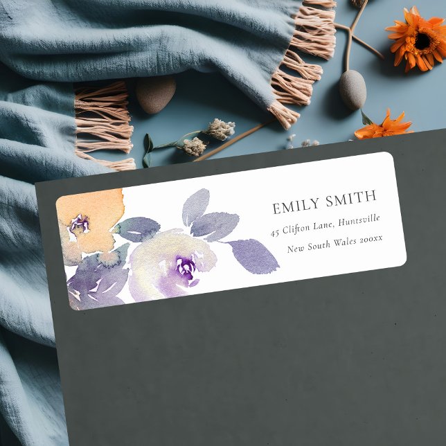 GULT LILAC LILA RO VATTENFÄRGEN BLOMMIGT ADRESS RETURADRESS ETIKETT (Skapare uppladdad)