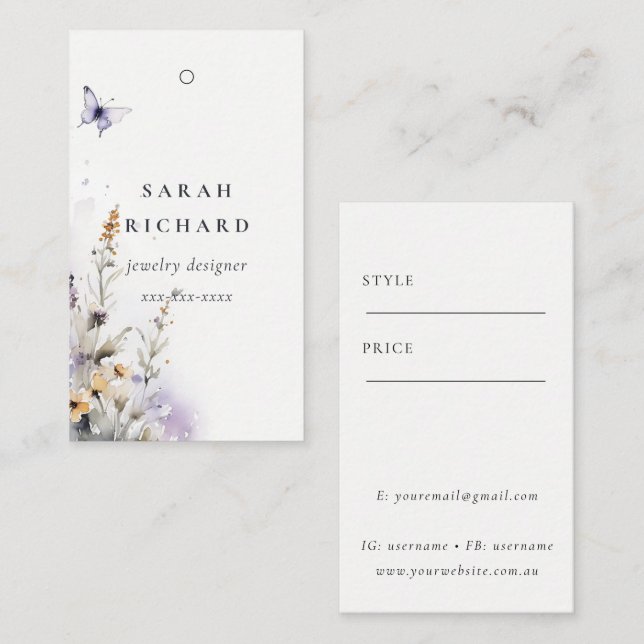 Gult Lilac wildblomButterfly Enkel Pris Märkre Visitkort (Fram/baksida)