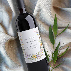 Gult Lilac Wildbloms Wandeans Bröllop Tack Vinflaska Etikett