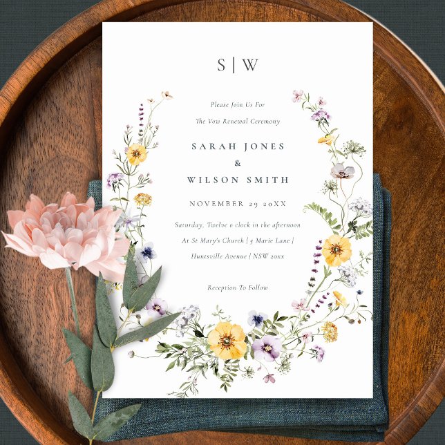 Gult Lilac Wildbloms Wandefrand Vow Renewal Inbjud Tack Kort (Skapare uppladdad)