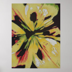 Gult Lily-blommor original, färglös abstrakt art Poster