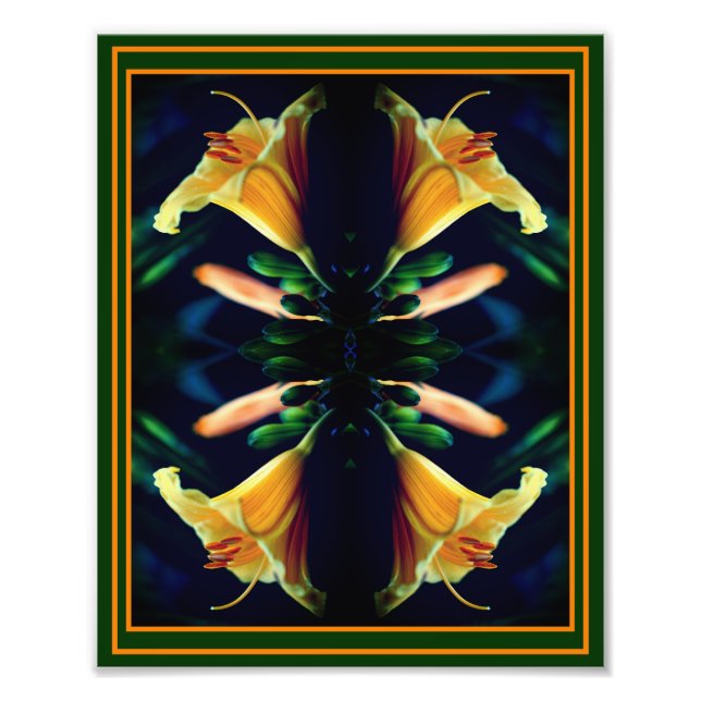 Gult Lily Flower Spegel Abstrakt 8x10 Fototryck (Framsidan)
