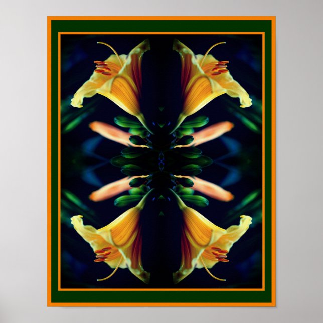 Gult Lily Flower Spegel Abstrakt Poster (Framsidan)