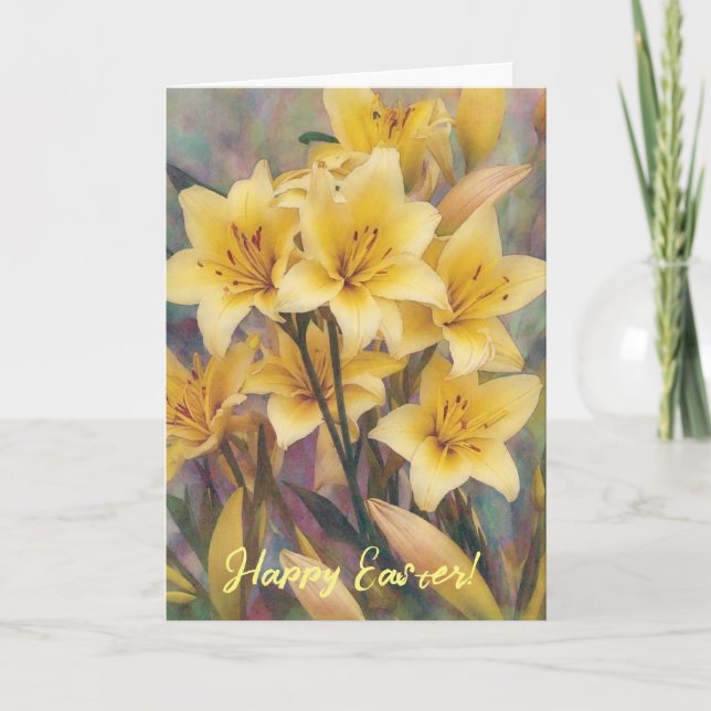 Gult Lily Flowers Faith Påsk Card Kort (Framsida)