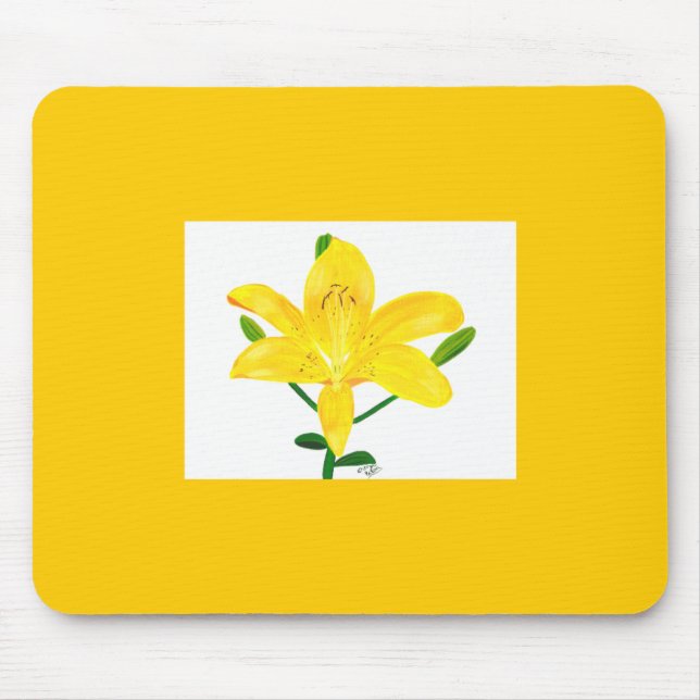 Gult Lily Grönt Löv Anpassningsbar Mousepads Musmatta (Framsidan)