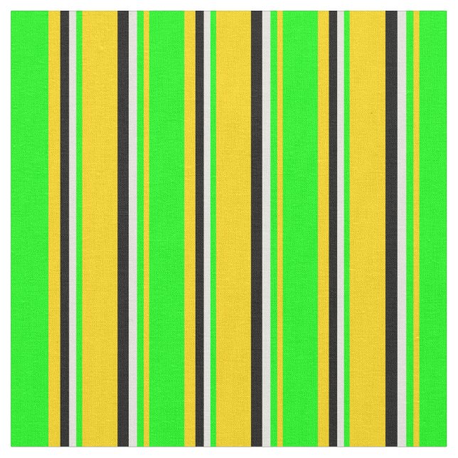 Gult, Lime, Beige och Black Färgad Linjer Tyg (Närbild)