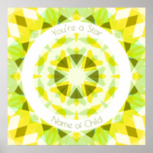 Gult Lime Green Du är en stjärna Baby Nursery Deco Poster